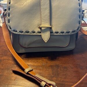 Stylish Dooney and Bourke Taupe Leather Crossbody Bag